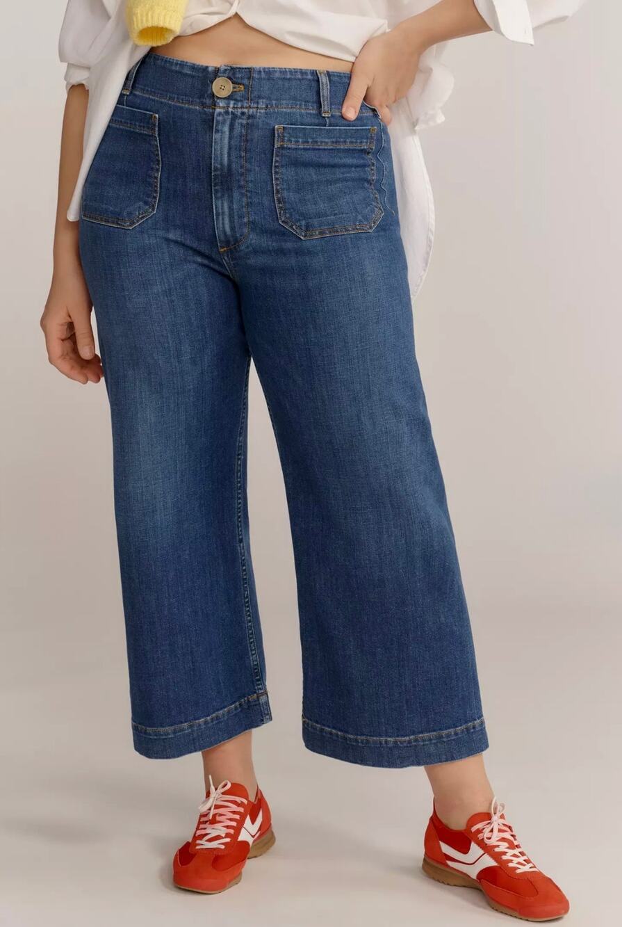 Maeve Women's Blue The Colette High Rise Wide Leg Cropped Jeans Size 32